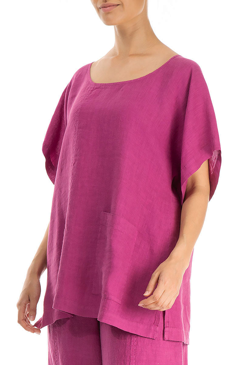 Short Sleeves Orchid Linen Blouse