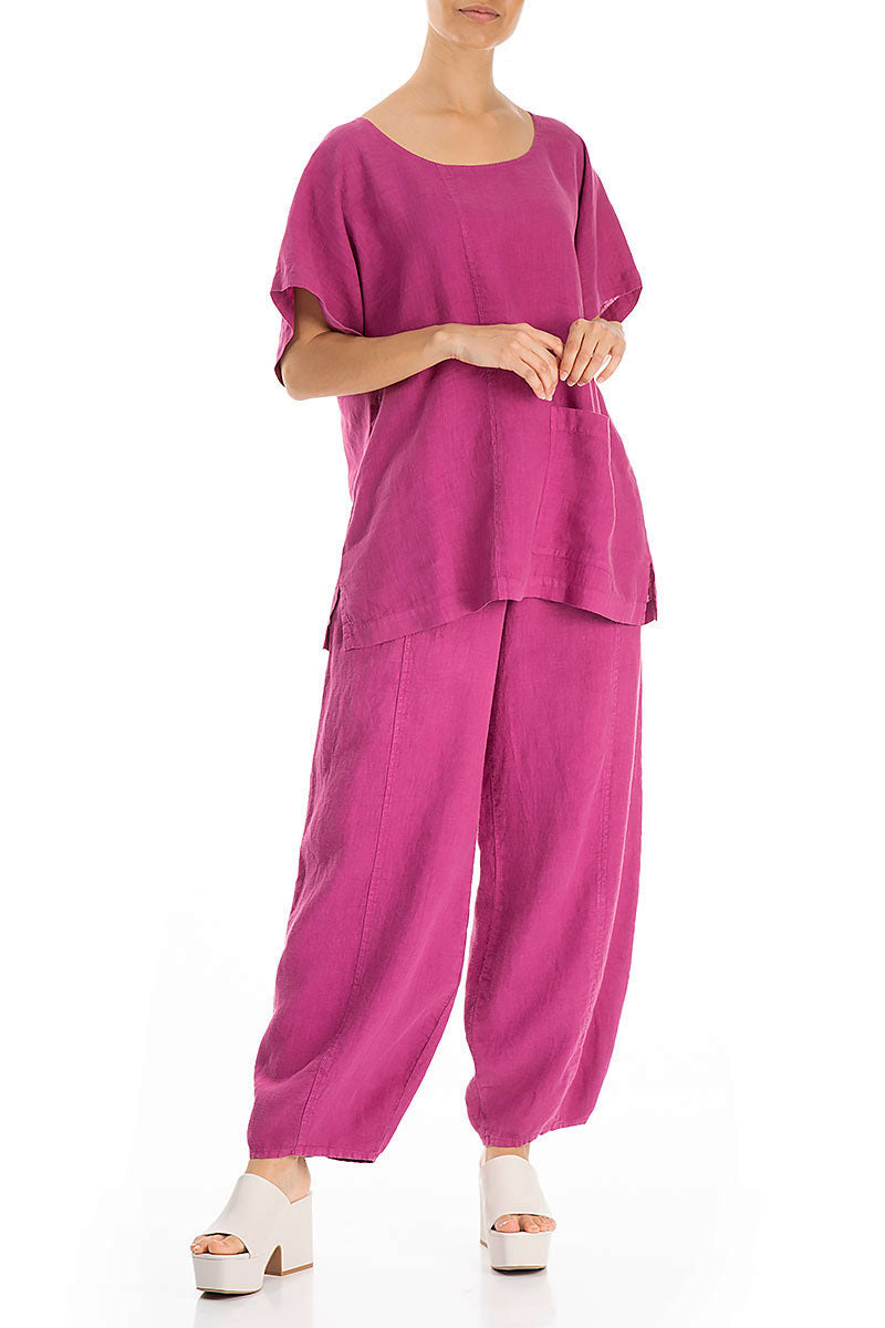 Short Sleeves Orchid Linen Blouse