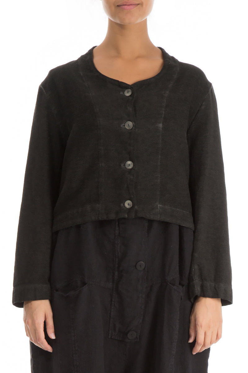Short Black Cotton Linen Jacket