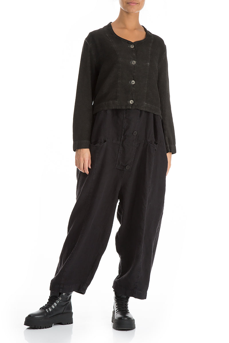 Short Black Cotton Linen Jacket