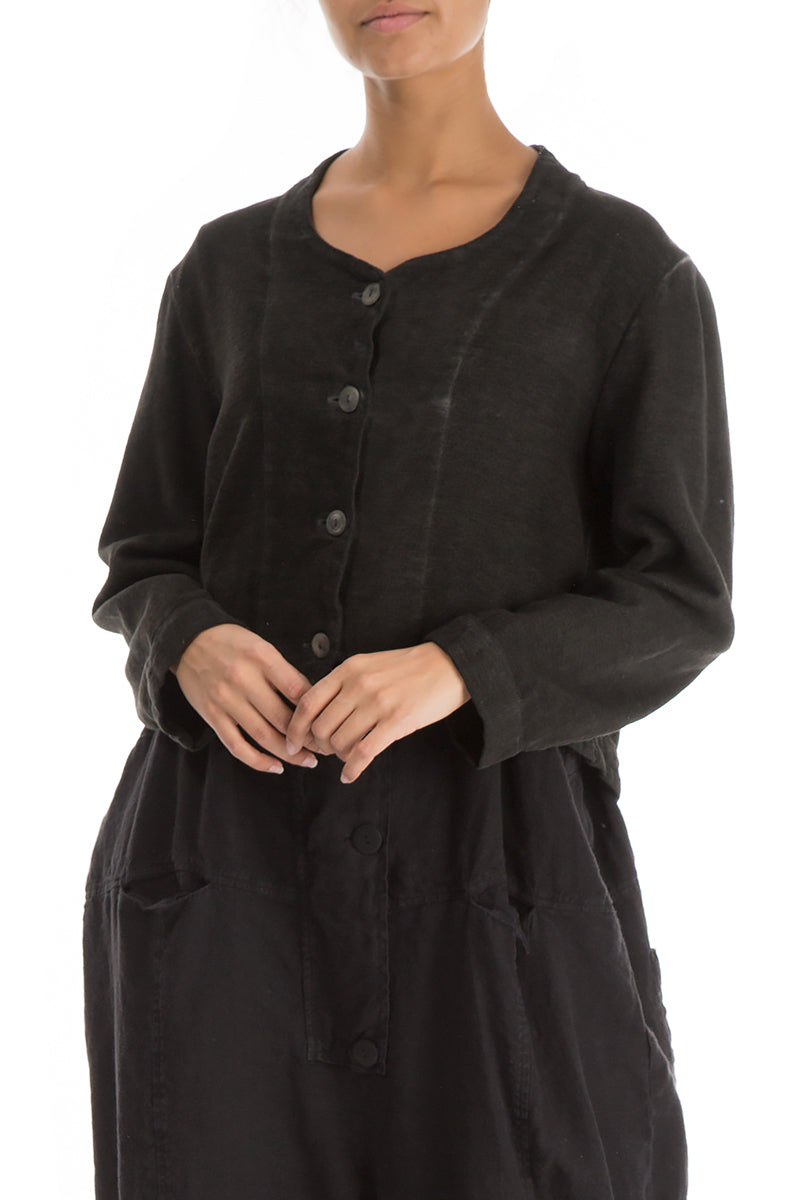 Short Black Cotton Linen Jacket