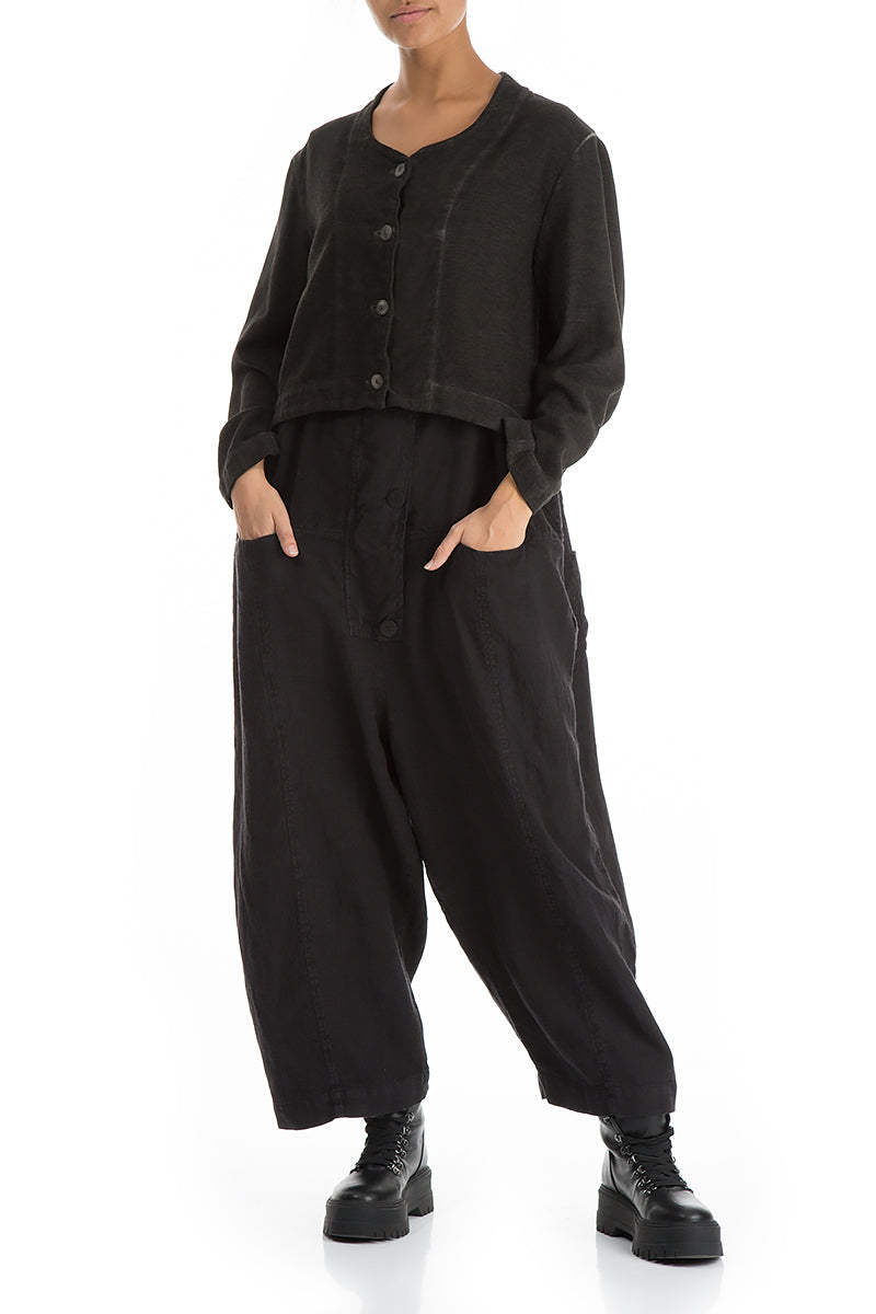 Short Black Cotton Linen Jacket