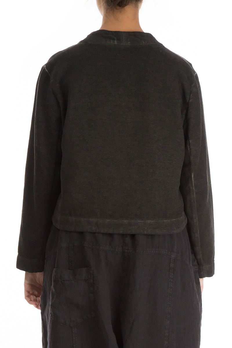 Short Black Cotton Linen Jacket