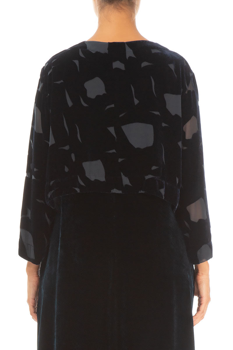 Short Devoré Dark Blue Silk Velvet Jacket