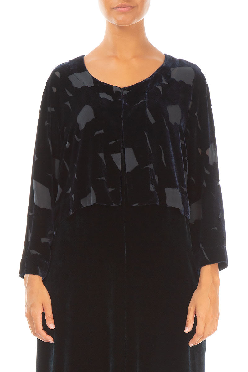 Short Devoré Dark Blue Silk Velvet Jacket
