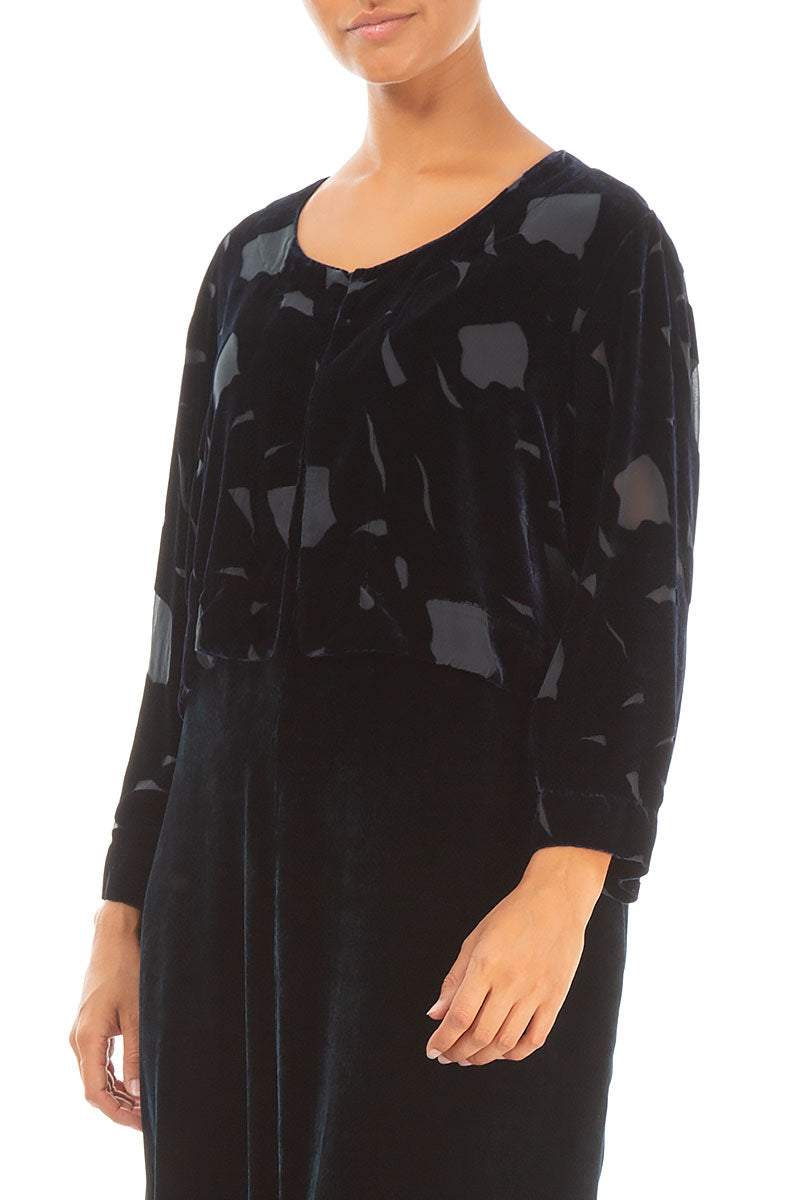 Short Devoré Dark Blue Silk Velvet Jacket