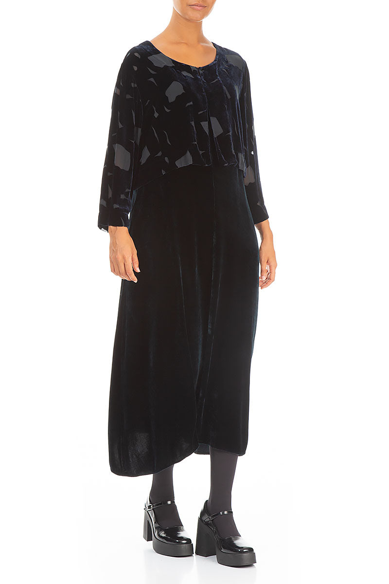 Short Devoré Dark Blue Silk Velvet Jacket