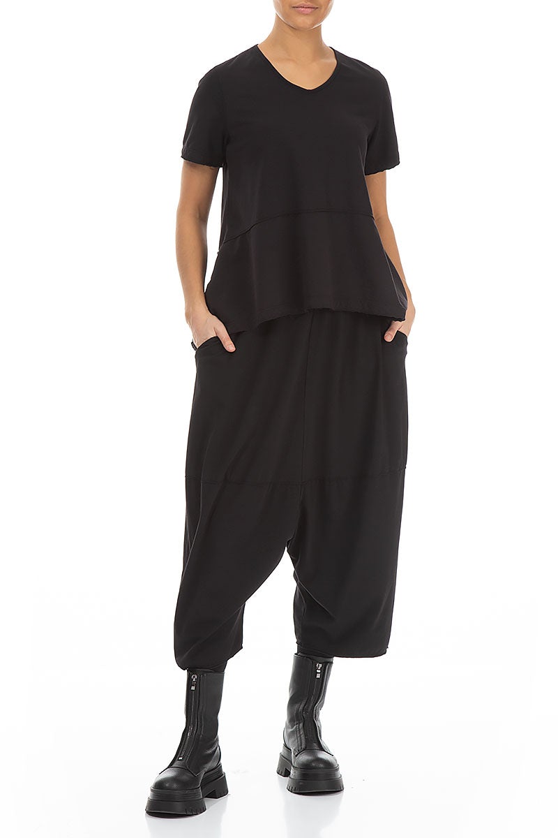 Wide Baggy Black Cotton Trousers