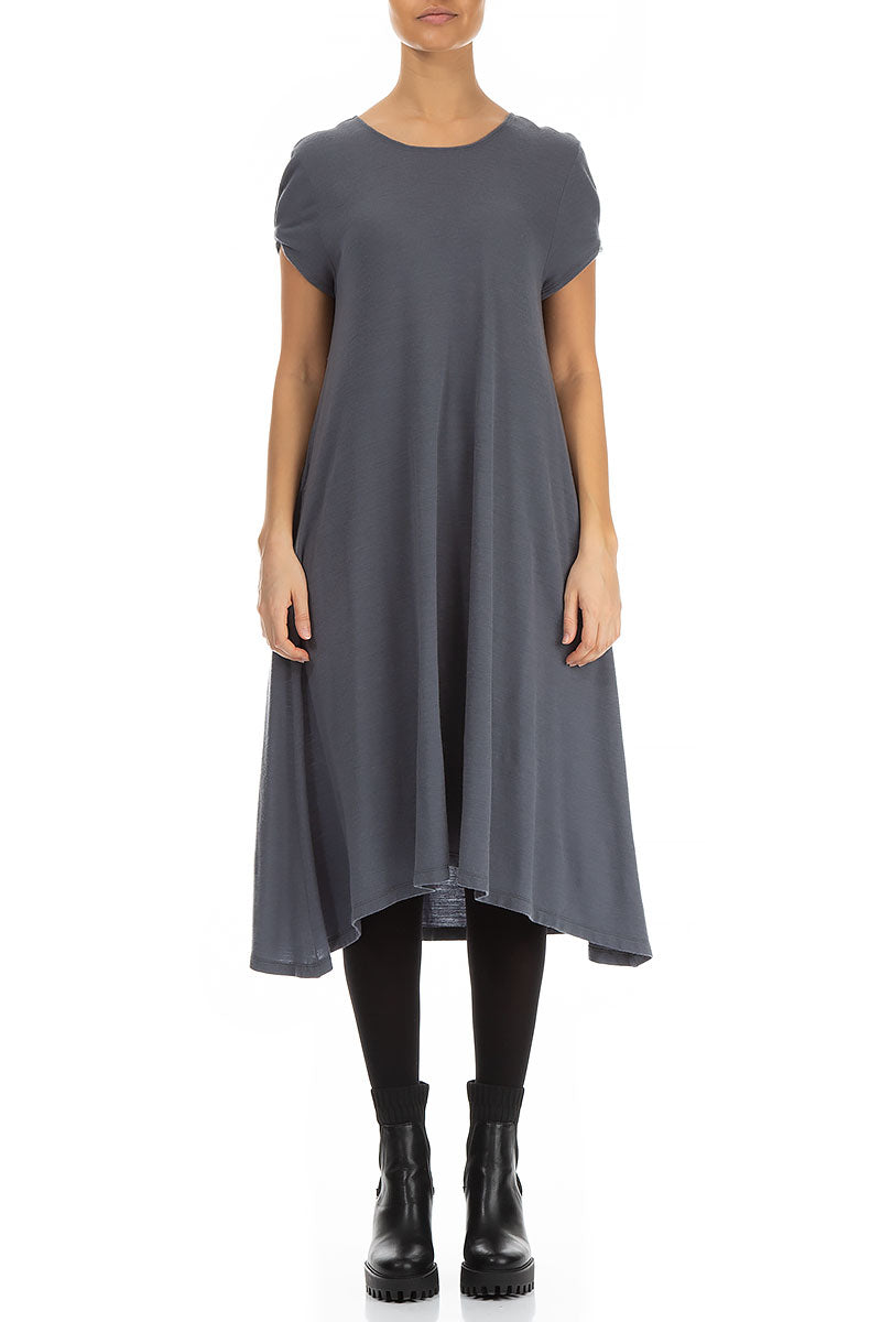Short Sleeves Midi Grey Wool Dress