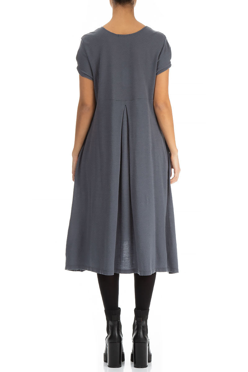 Short Sleeves Midi Grey Wool Dress