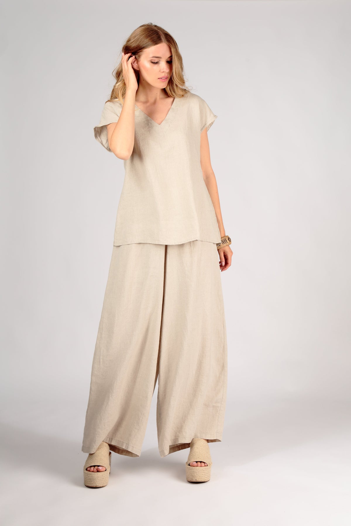 Short Sleeves Natural Linen Blouse - GRIZAS | Natural Contemporary Womenswear