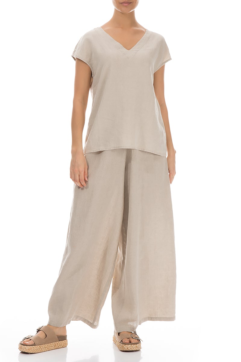 Short Sleeves Natural Linen Blouse