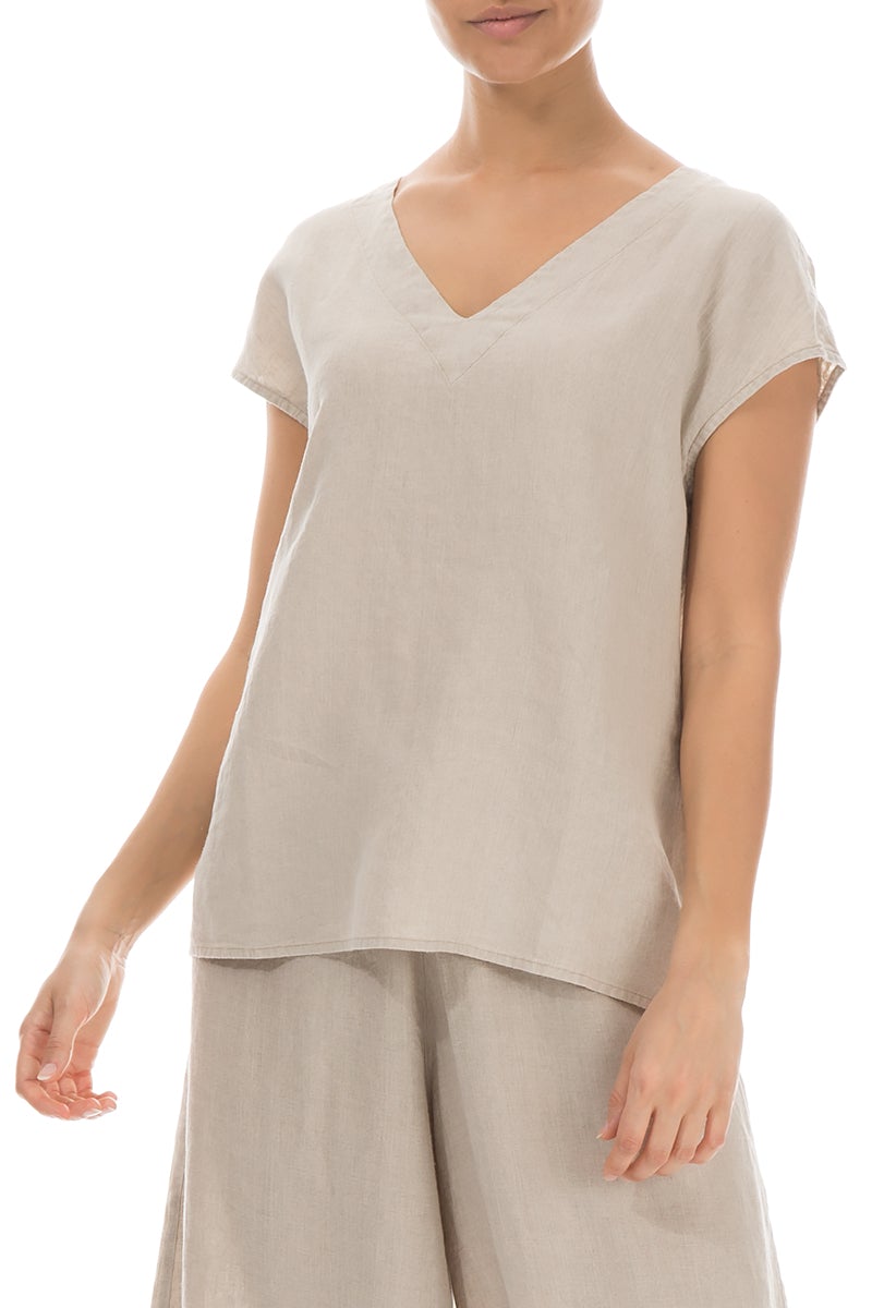 Short Sleeves Natural Linen Blouse