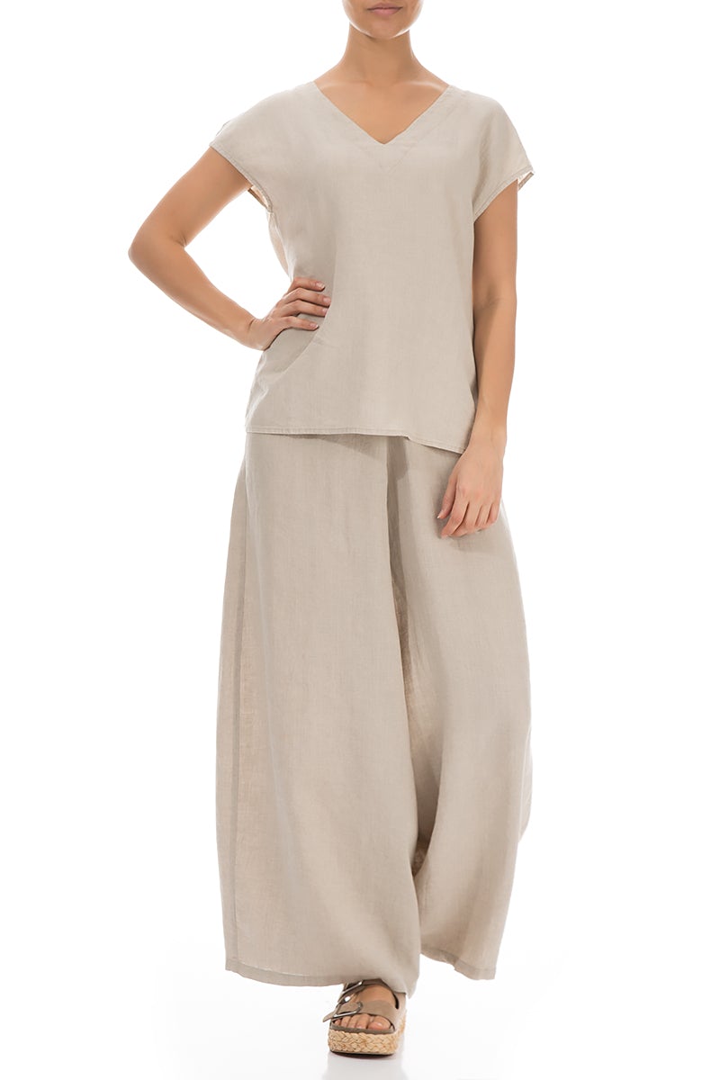 Short Sleeves Natural Linen Blouse