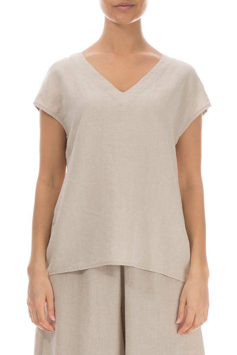 Short Sleeves Natural Linen Blouse