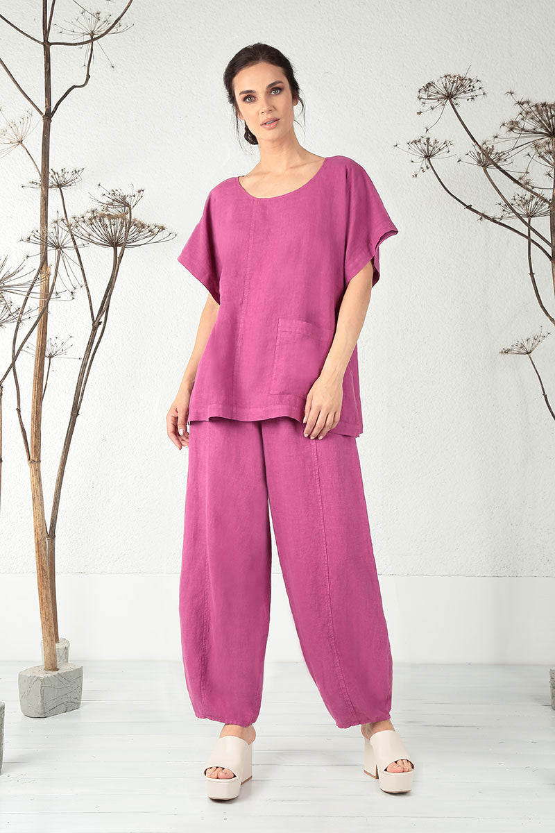 Short Sleeves Orchid Linen Blouse