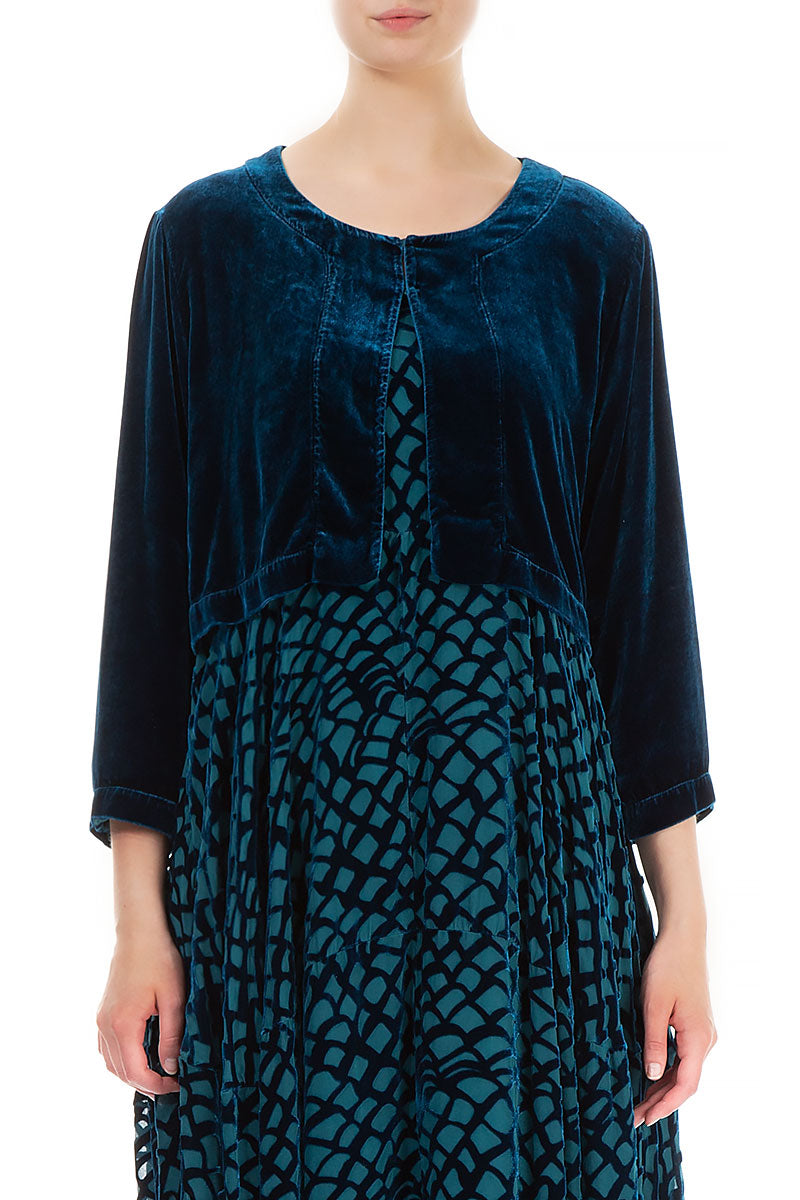 Short Turquoise Silk Velvet Jacket
