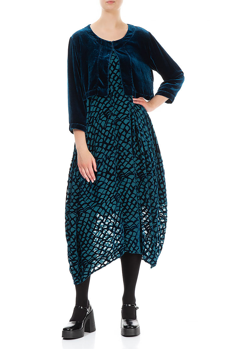 Short Turquoise Silk Velvet Jacket