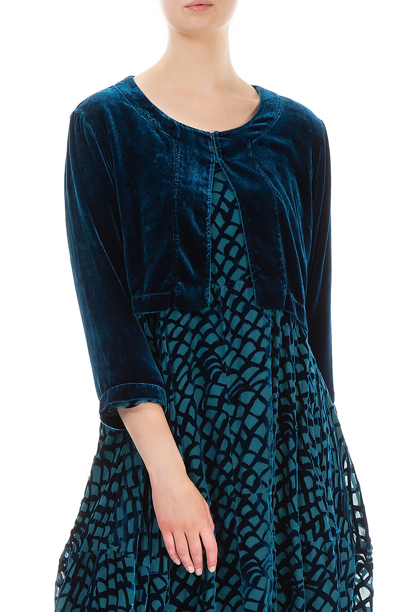 Short Turquoise Silk Velvet Jacket