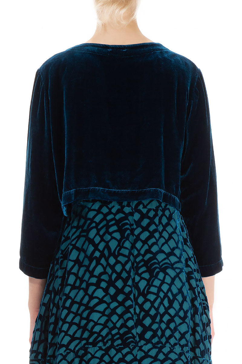 Short Turquoise Silk Velvet Jacket