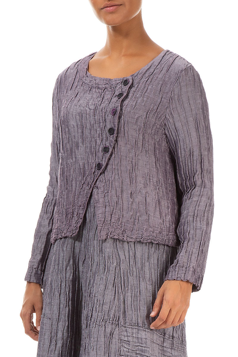 Side Closure Crinkled Amethyst Silk Jacket