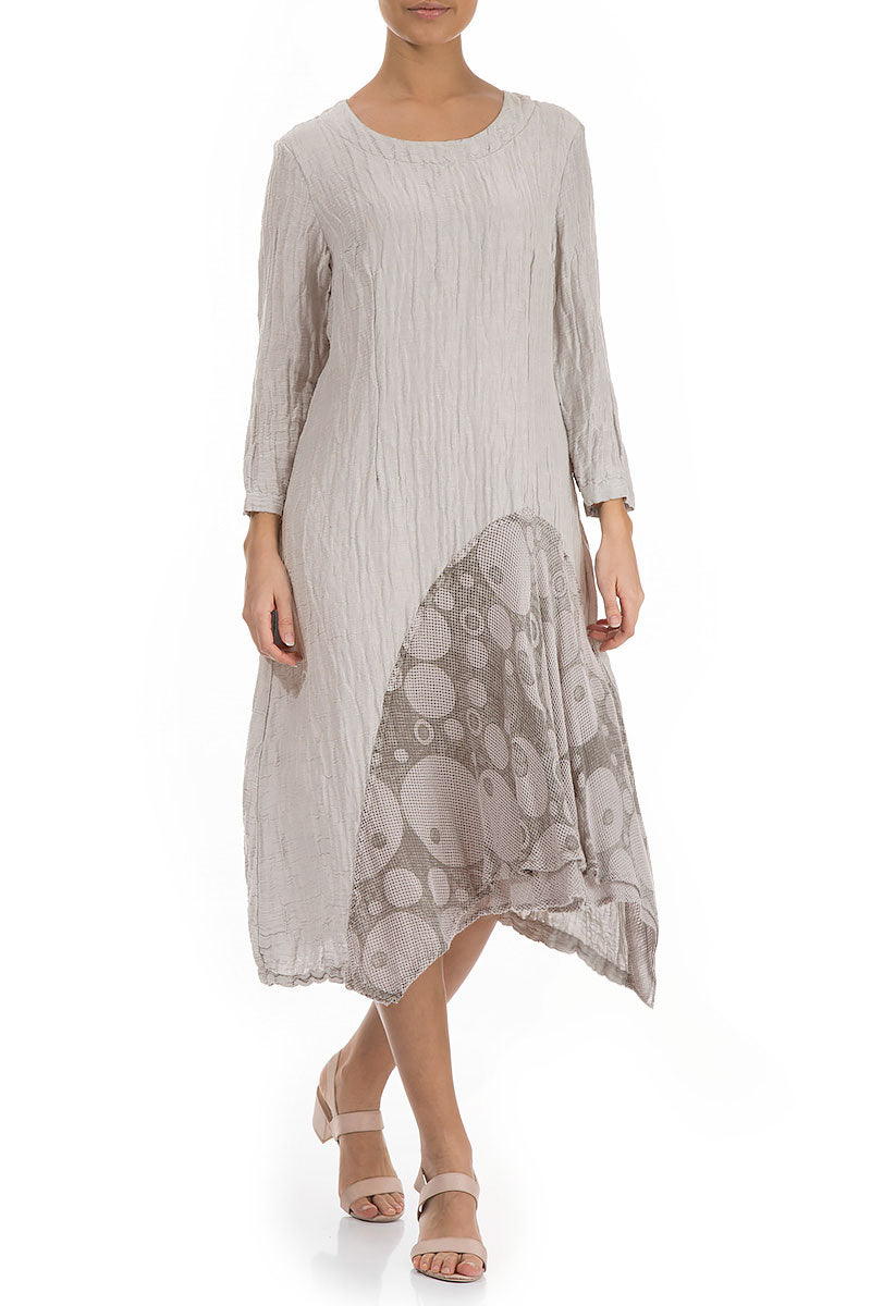 Side Detail Crinkled Cream Silk Dress