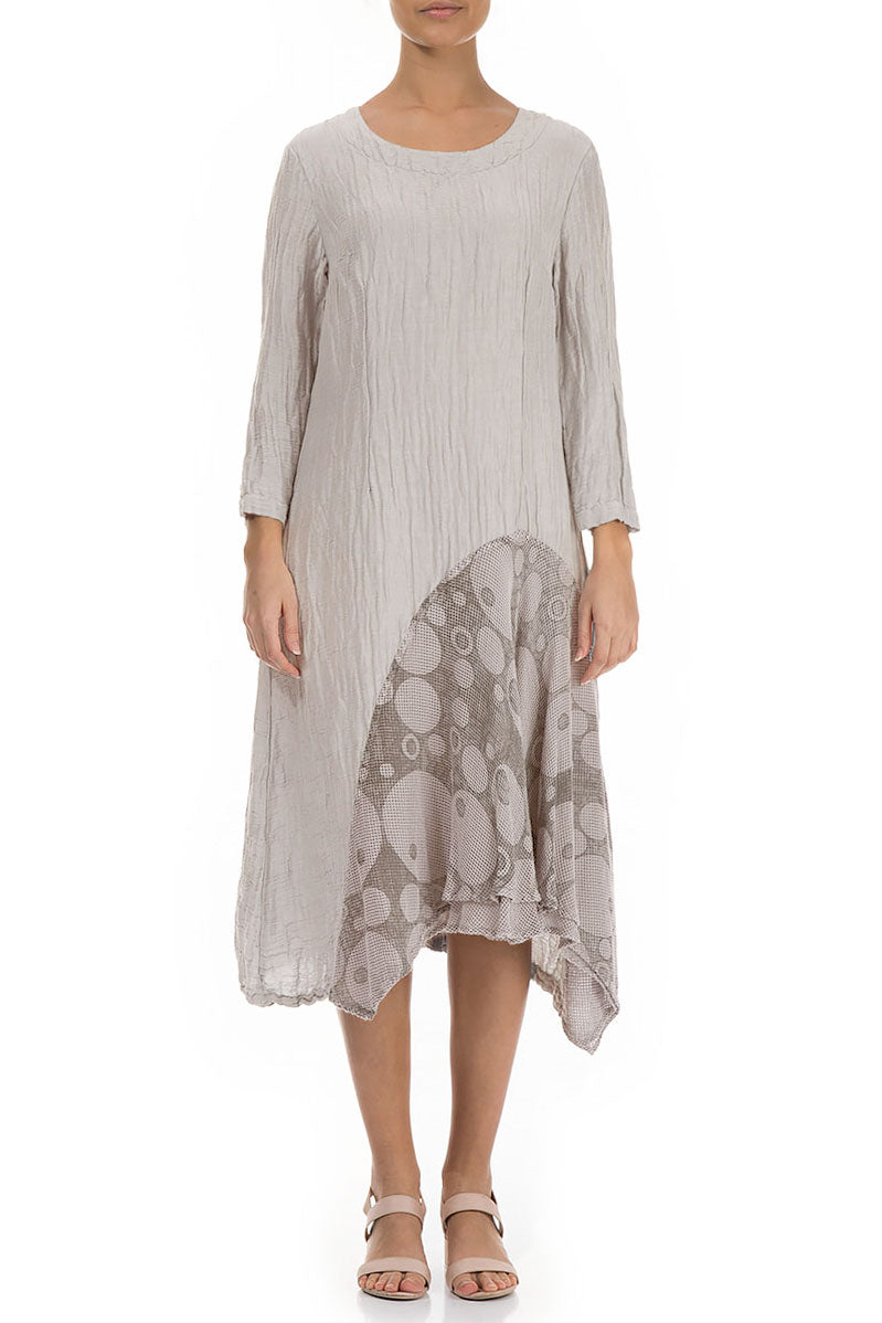 Side Detail Crinkled Cream Silk Dress