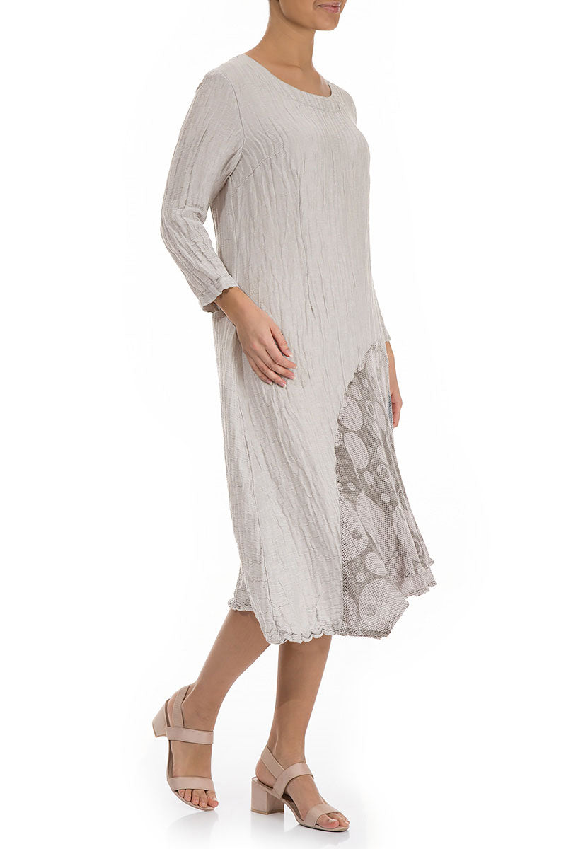Side Detail Crinkled Cream Silk Dress
