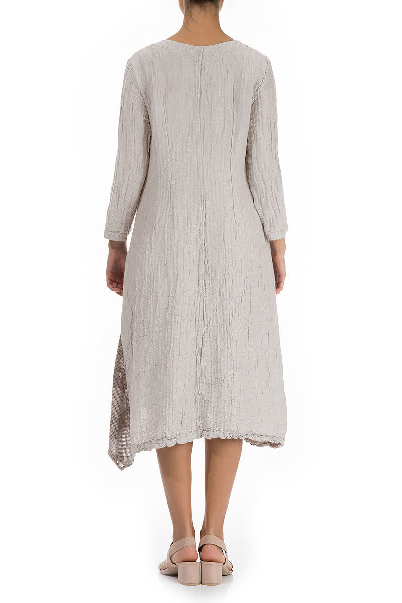 Side Detail Crinkled Cream Silk Dress