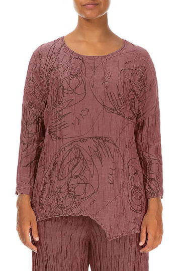 Asymmetric Crinkled Dusty Rose Abstract Draw Blouse