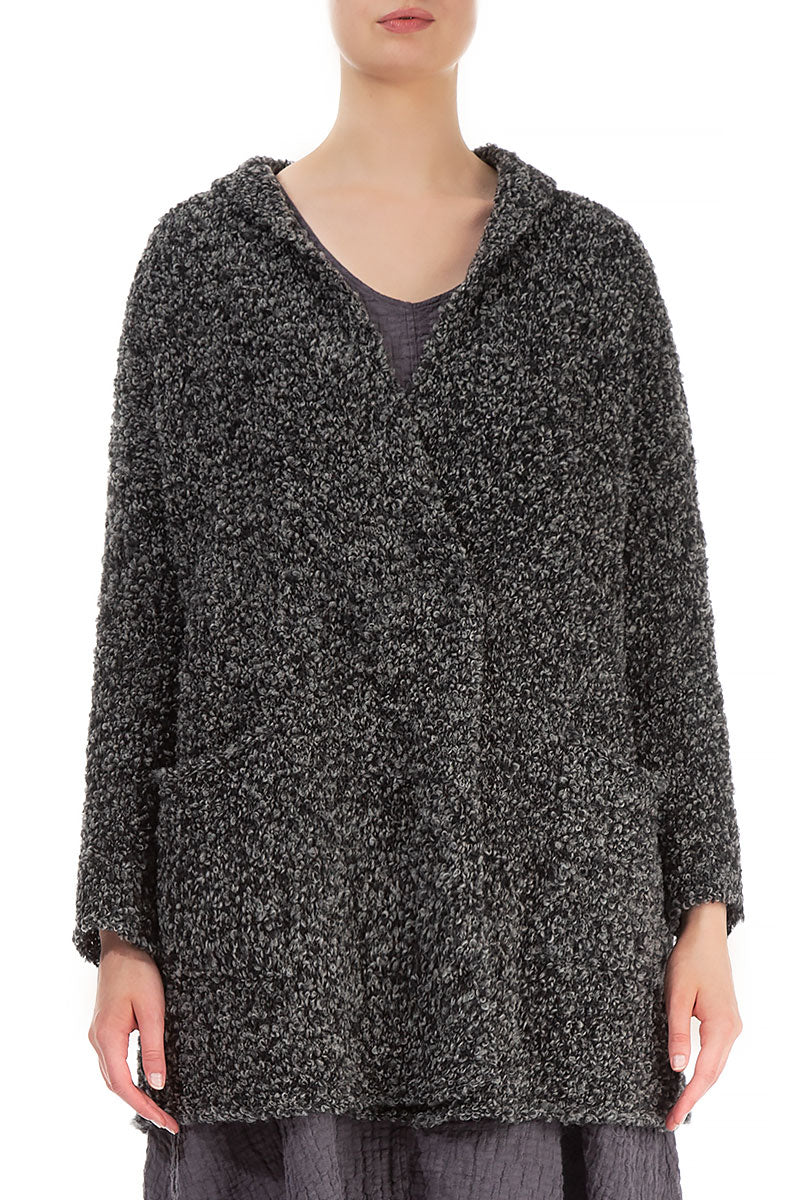 Side Pockets Mélange Grey Alpaca Wool Cardigan