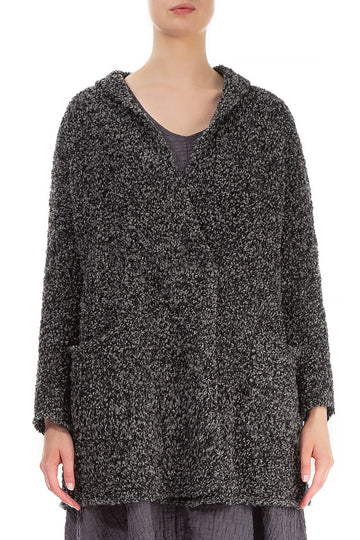 Side Pockets Mélange Grey Alpaca Wool Cardigan