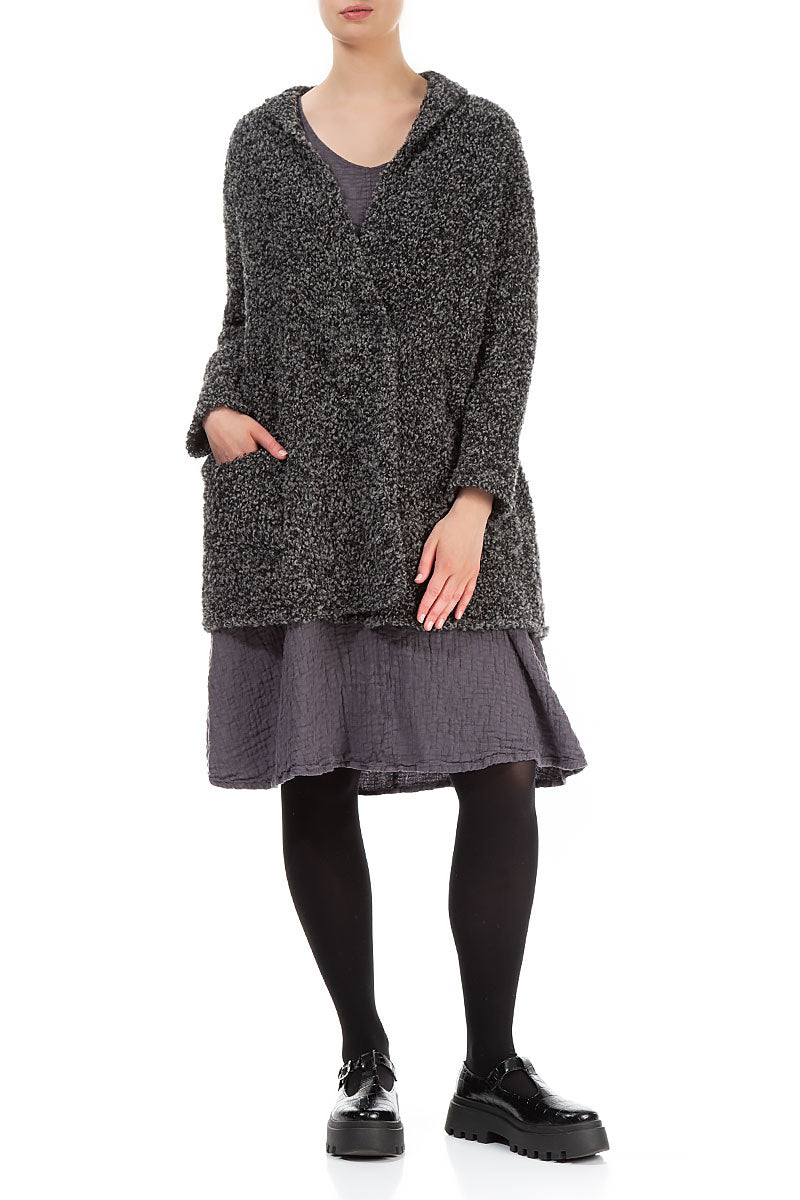 Side Pockets Mélange Grey Alpaca Wool Cardigan