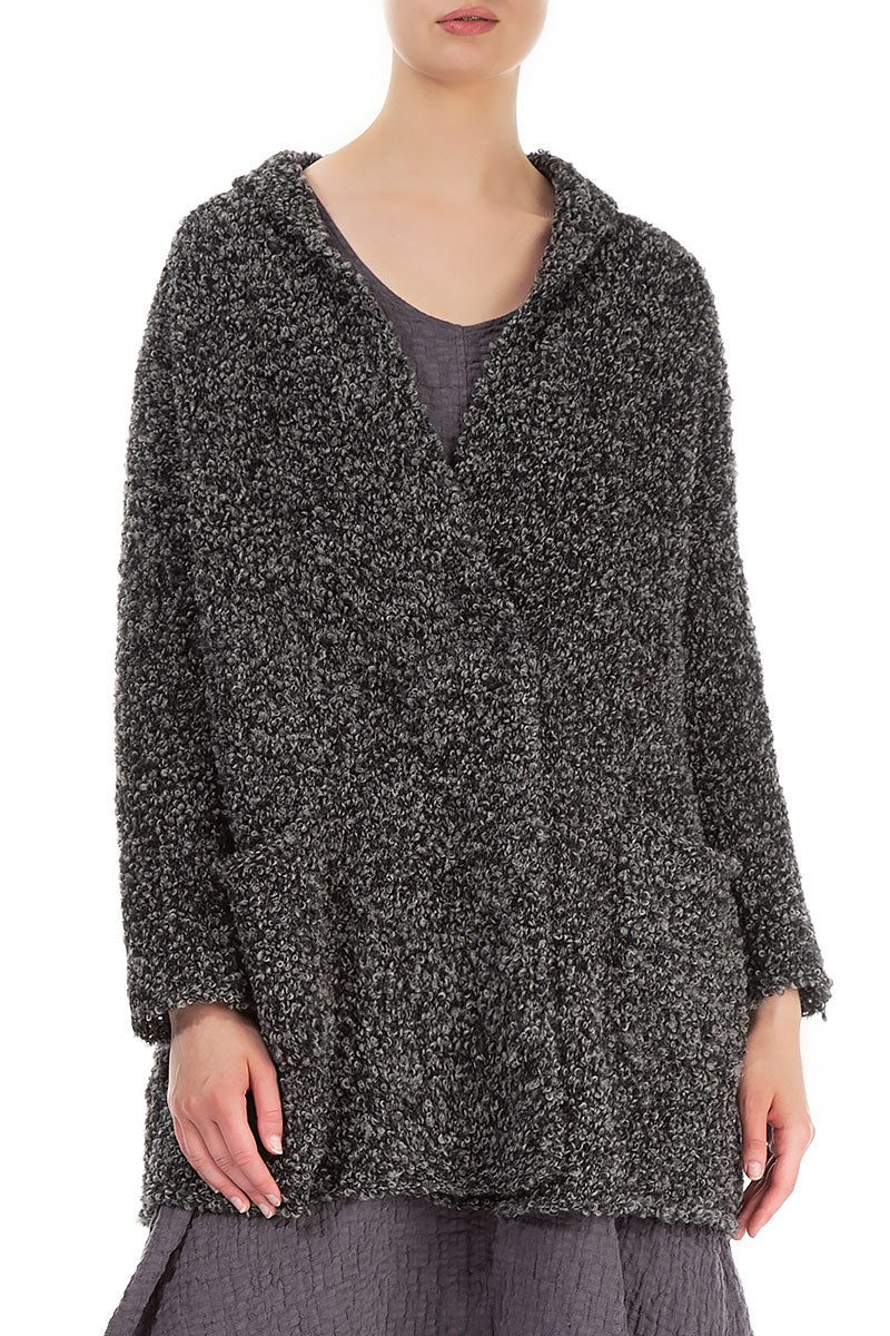 Side Pockets Mélange Grey Alpaca Wool Cardigan