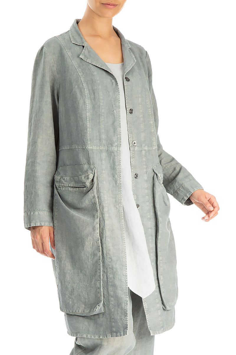 Side Pockets Off-Dye Sage Linen Jacket