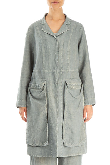 Side Pockets Off-Dye Sage Linen Jacket