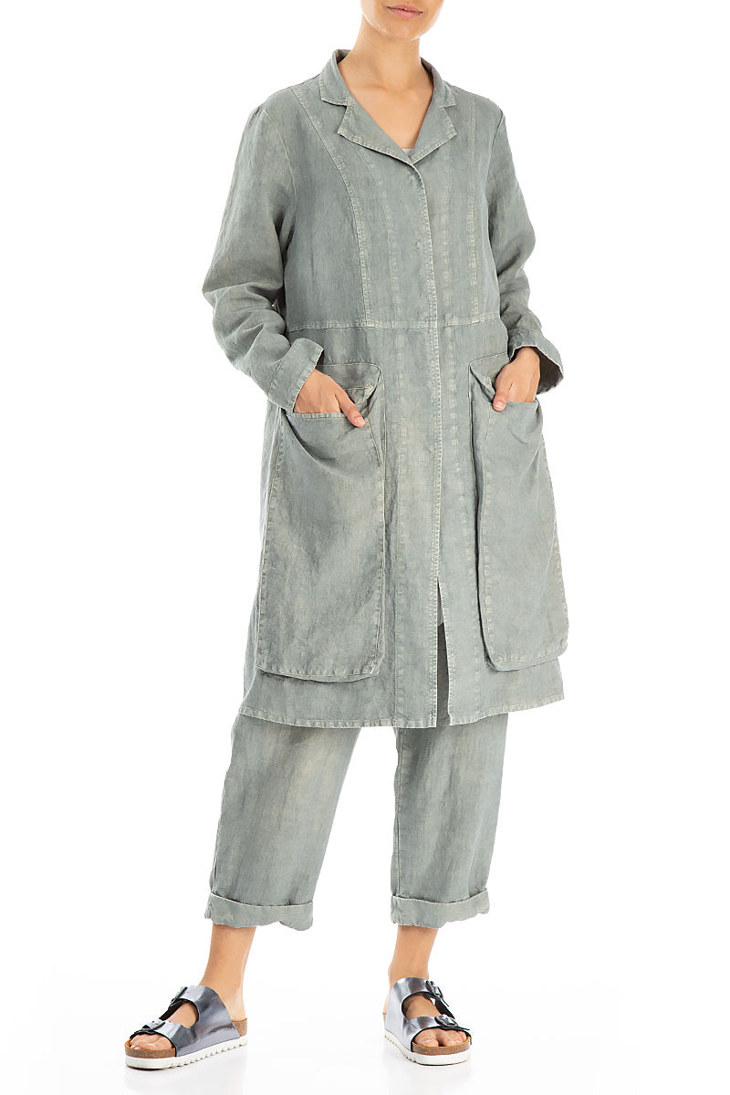 Side Pockets Off-Dye Sage Linen Jacket