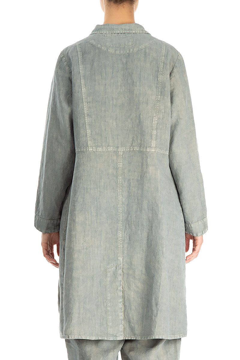 Side Pockets Off-Dye Sage Linen Jacket