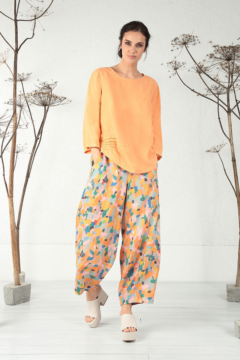 Side Ruffle Melon Orange Linen Blouse