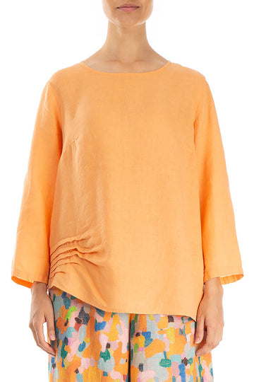 Side Ruffle Melon Orange Linen Blouse