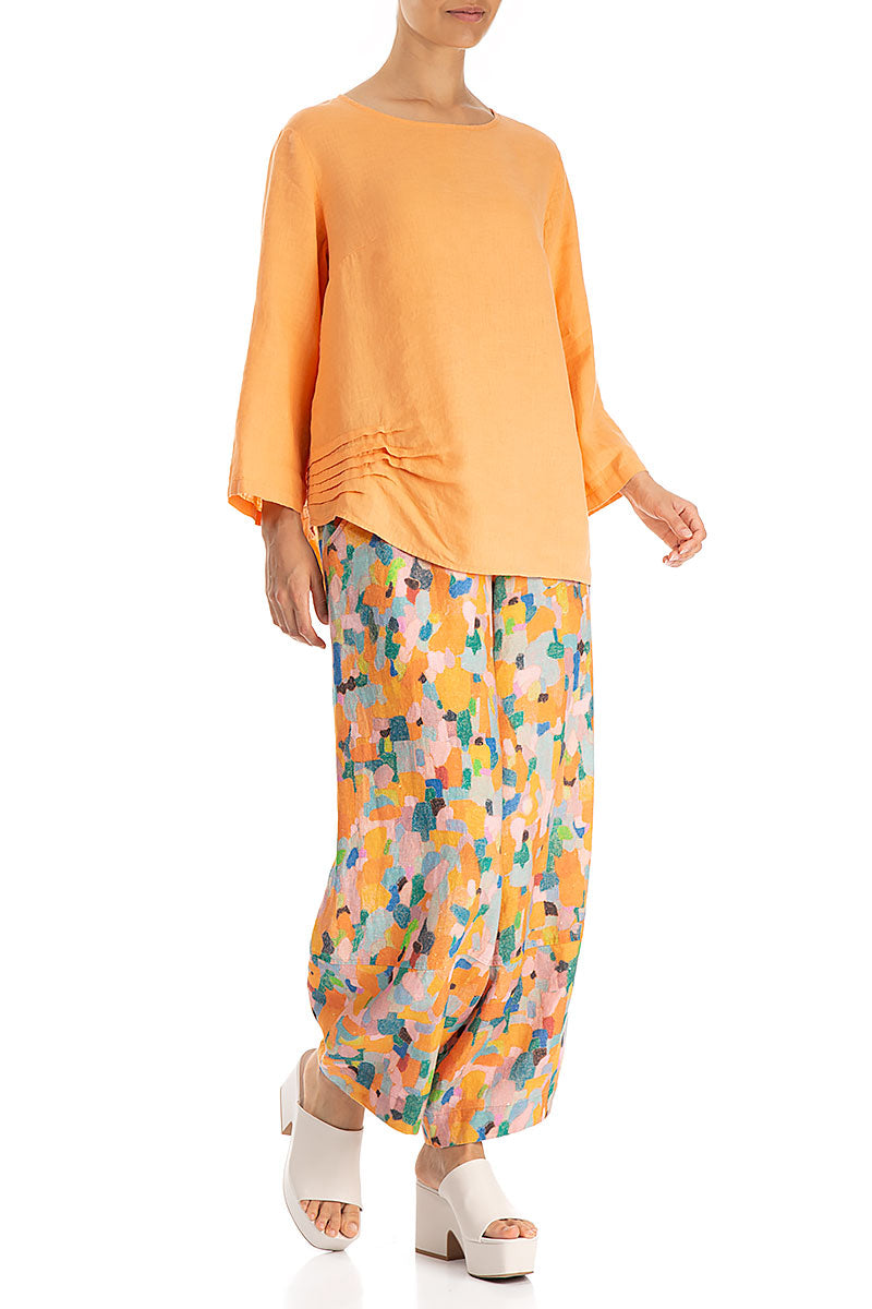 Side Ruffle Melon Orange Linen Blouse