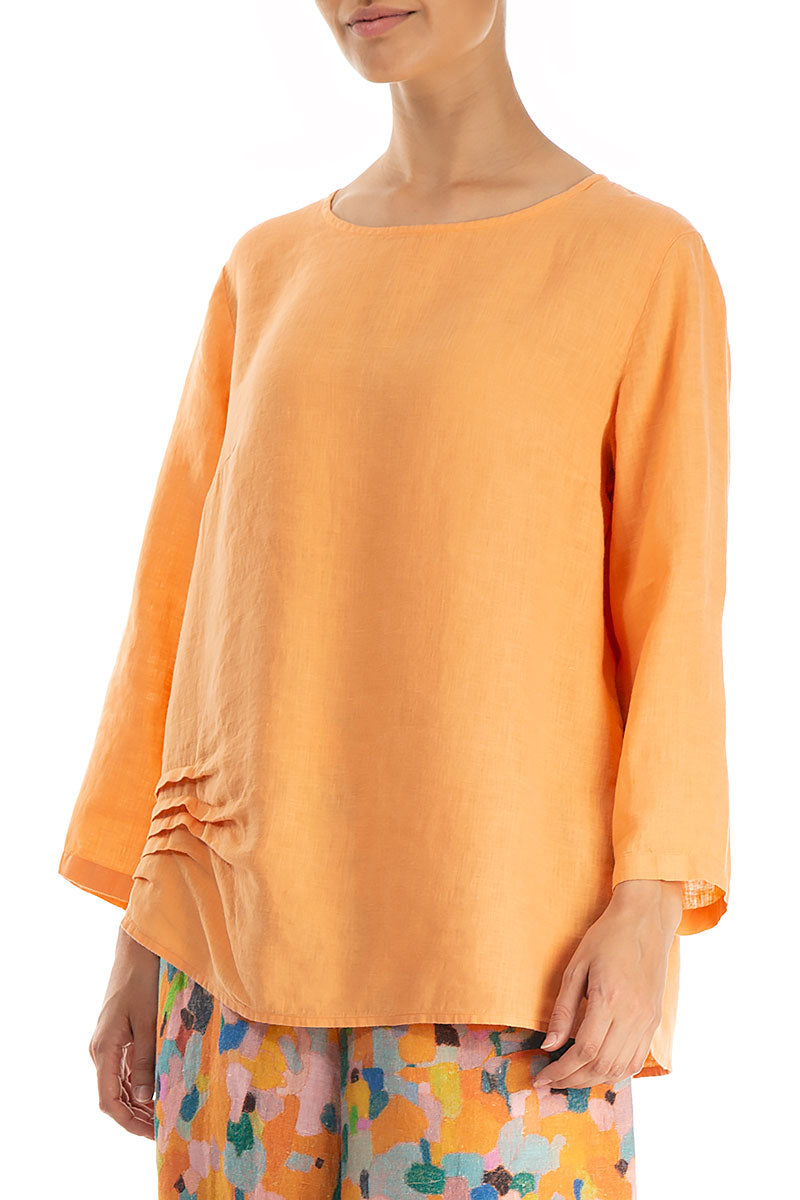 Side Ruffle Melon Orange Linen Blouse
