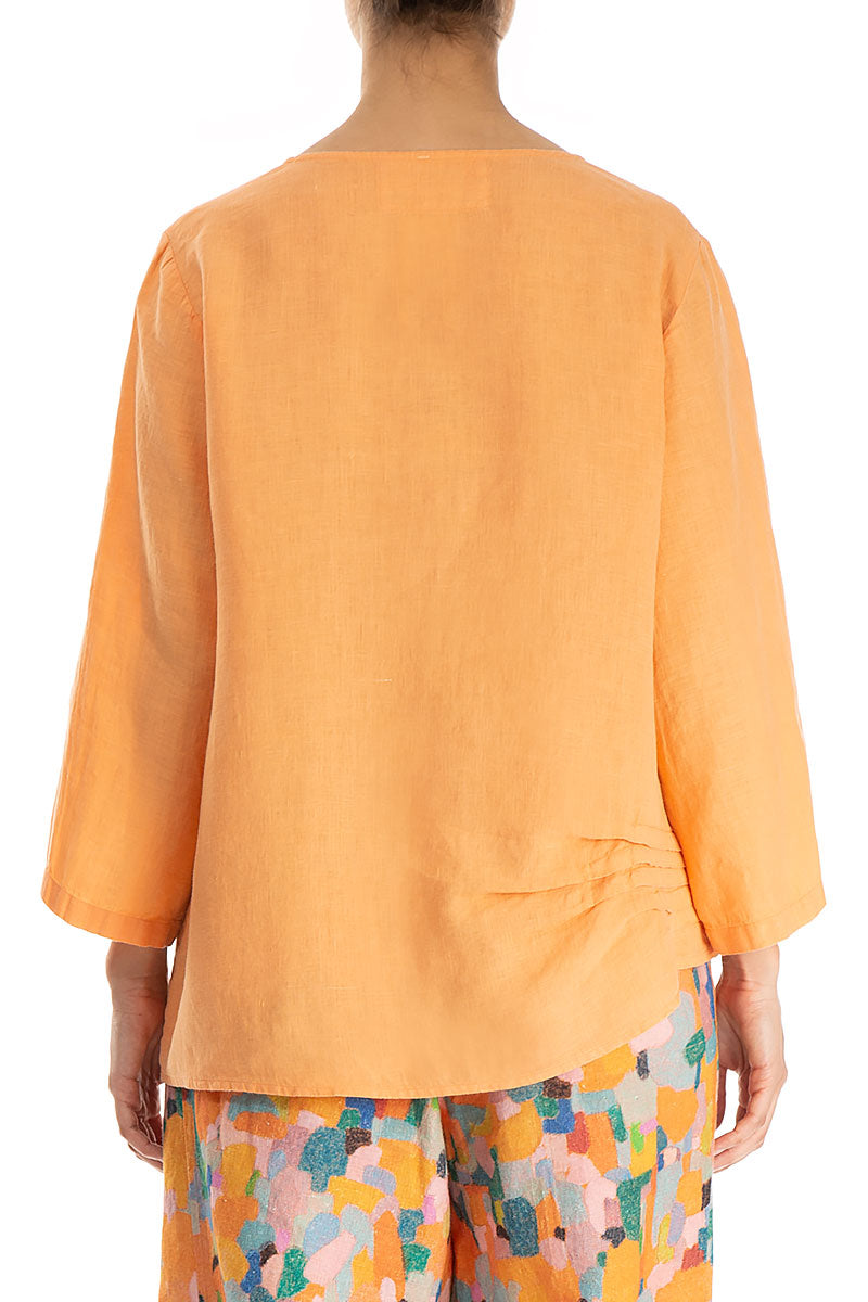 Side Ruffle Melon Orange Linen Blouse