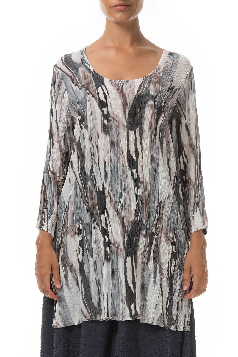 Side Slits Marble Crinkled Silk Viscose Tunic