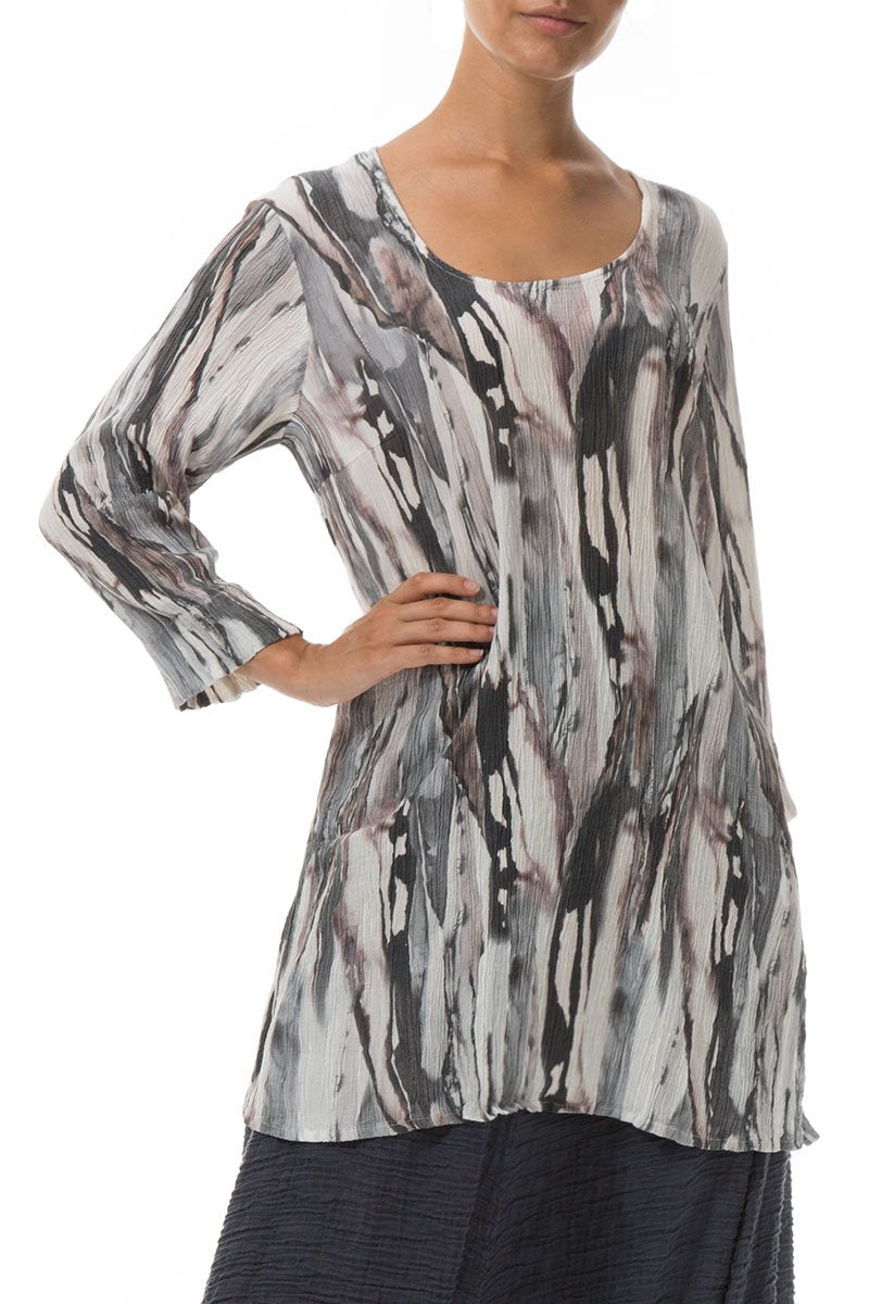 Side Slits Marble Crinkled Silk Viscose Tunic