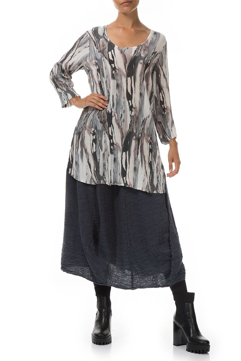 Side Slits Marble Crinkled Silk Viscose Tunic