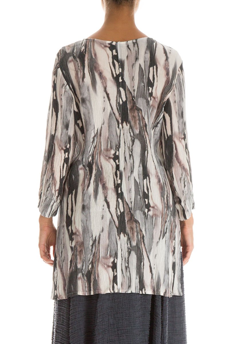 Side Slits Marble Crinkled Silk Viscose Tunic