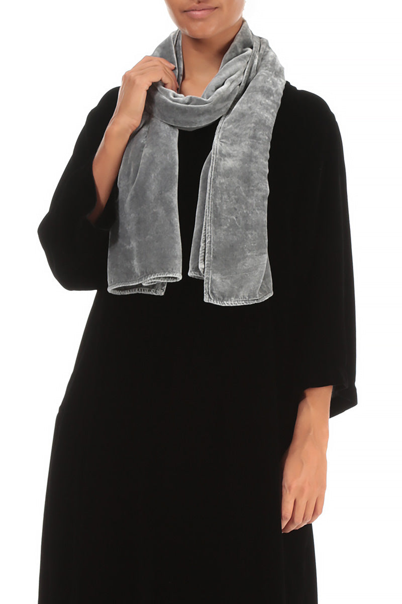 Silver Silk Velvet Scarf
