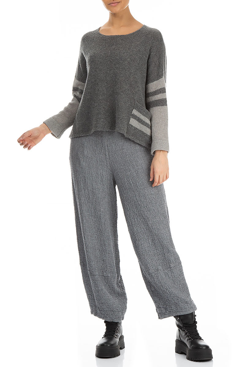 Single Pocket Stripy Grey Wool Sweater