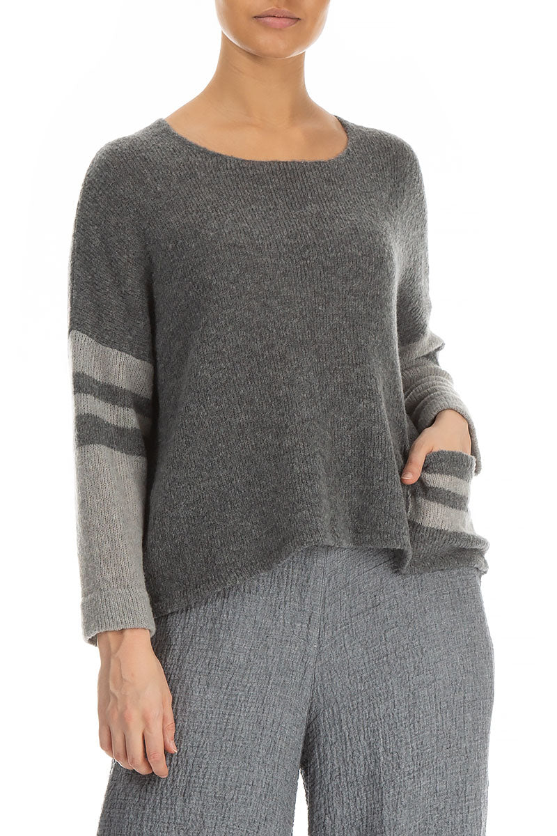 Single Pocket Stripy Grey Wool Sweater